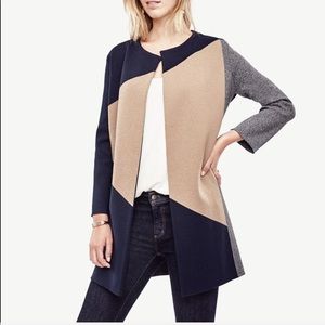 Ann Taylor Coloblock Open Sweater Long Cardigan XL